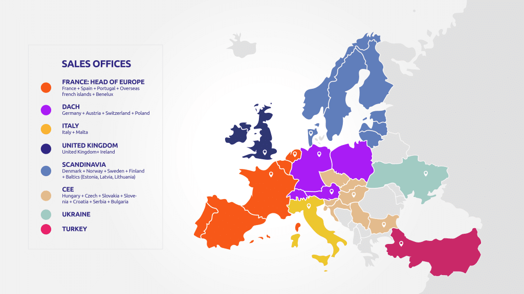 Map of Strong's sales offices in europe